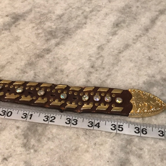 Nocona Rhinestone Belt Womens Medium Brown Gold Tone Buckle Bling Cowgirl Rodeo - Picture 5 of 8